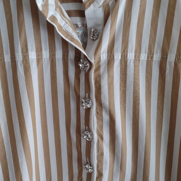 SALE! NWT JCrew Striped Blouse size 14 Latte White Fun Button details - Picture 3 of 11